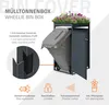A diagram and marketing image for a wheelie bin box with a planter on top. Produktbild-Vorschau