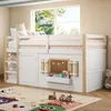 A child's bedroom with a loft bed, window, and rug. Voir les images du produit