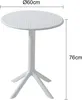 A white round table with a white base, shown from the side with dimensions indicated. Náhľad obrázku produktu