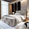 A luxurious bedroom with a large bed, bedside tables, and curtains. Produktbild-Vorschau