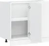 A white kitchen base cabinet with two doors, one of which is open, revealing an interior shelf. Produktbild-Vorschau