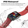 A smartwatch with a red strap is shown with water splashing around it, highlighting its waterproof feature. Náhled obrázku produktu