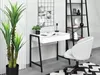 A modern home office setup with a white desk, black metal frame, and a black shelf unit. Anteprima dell’immagine prodotto