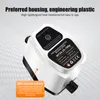 A close-up marketing image of a white and black water booster pump with text overlays highlighting its features and material. Náhled obrázku produktu