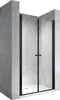 A modern shower enclosure with black framed glass doors set against a marble-tiled wall. Produktbild-Vorschau