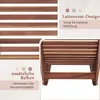 Close-up view of a wooden lounger with text overlays highlighting its features. Náhled obrázku produktu