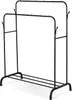 A black metal garment rack with two hanging rails and a lower shelf. Podgląd zdjęcia produktu
