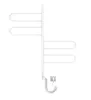A white electric towel dryer with four foldable arms and a coiled power cord plugged into a wall socket. Náhľad obrázku produktu