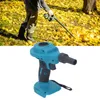 A person is using a leaf blower in a yard covered in yellow leaves, and a close-up of the leaf blower is shown below. Podgląd zdjęcia produktu