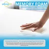 A hand pressing into a white memory foam surface, with marketing text overlayed. Produktbild-Vorschau