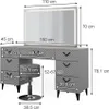 A diagram showing the dimensions of a vanity table with a mirror and stool. Podgląd zdjęcia produktu