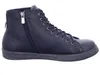 A side view of a dark blue leather high-top sneaker with laces and a zipper. Anteprima dell’immagine prodotto