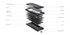 An exploded view diagram of a mechanical keyboard, showing its internal components. Produktbild-Vorschau