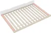 A bed frame with wooden slats and white and pink side panels, shown from a diagonal angle. Produktbild-Vorschau