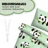 A close-up view of a bedding set with a panda motif, alongside a graphic representation of a zipper. Produktbild-Vorschau
