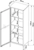 A technical drawing of a navy blue display cabinet with dimensions indicated. Produktbild-Vorschau