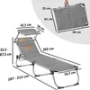 A diagram showing the dimensions of a folded and unfolded sun lounger, with measurements indicated by lines and text. Produktbild-Vorschau