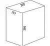 A 3D line drawing of a rectangular prism with dimensions labeled. Produktbild-Vorschau