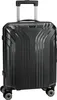 A black Travelite trolley suitcase with a retractable handle and four wheels, shown from the front on a white background. Produktbild-Vorschau