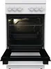 A white electric stove with its oven door open, showing the interior with racks and a baking tray. Produktbild-Vorschau