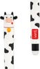 Two parts of a pen with a cow design are shown against a white background. One part has the cow's head and a bell, the other part has the brand logo. Produktbild-Vorschau