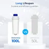 Comparison of two water filters, one labeled Waterdrop with 100L capacity and the other labeled Other Brands with 50L capacity. Náhled obrázku produktu