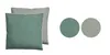 Two pillows and two fabric swatches in different colors. Produktbild-Vorschau