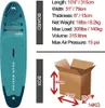 A paddleboard with its specifications and packaging dimensions shown. Produktbild-Vorschau