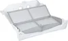 A white plastic lint filter for a dryer, with a gray mesh screen. Produktbild-Vorschau