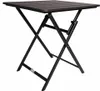 A dark brown folding table with a black metal frame against a white background. Produktbild-Vorschau