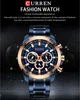 A close-up marketing image of a men's wristwatch against a dark, abstract background with geometric lines. Produktbild-Vorschau
