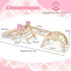 A diagram showing the dimensions of a wooden climbing frame for children. Voir les images du produit