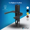 A black door handle set is displayed against a gradient blue and white background, with color swatches on the right and a badge on the left. Anteprima dell’immagine prodotto
