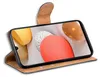 A brown flip case for a Samsung Galaxy A42 5G phone is shown open, displaying the phone's screen with a colorful abstract image. Anteprima dell’immagine prodotto