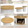 Collage of images showing different angles and features of a round coffee table set. Produktbild-Vorschau