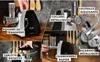 A collage of images showing a meat grinder and its parts, with labels in French. Náhľad obrázku produktu
