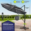A large outdoor umbrella with integrated lights, shown with dimensions and product details. Anteprima dell’immagine prodotto