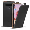 A black flip case for a smartphone is shown open, revealing the phone screen. Produktbild-Vorschau