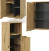 Collage of three different views of a wooden cabinet with gray interior. Produktbild-Vorschau
