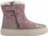 A single pink boot with silver hearts and white fur trim is shown against a white background. Produktbild-Vorschau