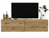 A modern TV stand with a large screen television on top, and decorative items on the surface. Produktbild-Vorschau