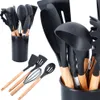 Silikon Küchenutensilien Set 12-teilig Qualität Holz Kochen Produktbild-Vorschau 1