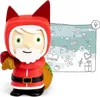A festive, cartoon-like Santa Claus figurine with cat ears, holding a sack over his shoulder, stands next to a decorative background featuring various holiday and music-themed icons. Produktbild-Vorschau