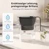 A water filter pitcher and a glass of water on a kitchen counter. Podgląd zdjęcia produktu