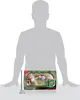 A silhouette of a person is shown behind a product box, with dimensions indicated. Produktbild-Vorschau