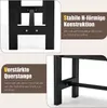 Close-up views of a black metal bench's construction and features, with accompanying German text. Produktbild-Vorschau