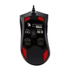 The underside of a black gaming mouse with red accents. Produktbild-Vorschau