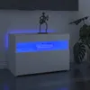 A white TV cabinet with blue LED lighting, a decorative figurine, and a plant in the background. Náhľad obrázku produktu