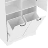 A white cabinet with two open compartments, each containing a white basket. The doors of the baskets are partially open, revealing their slatted design and black handles. Podgląd zdjęcia produktu