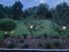 A garden scene at dusk with solar-powered garden lights illuminating a flower bed and lawn. Náhled obrázku produktu